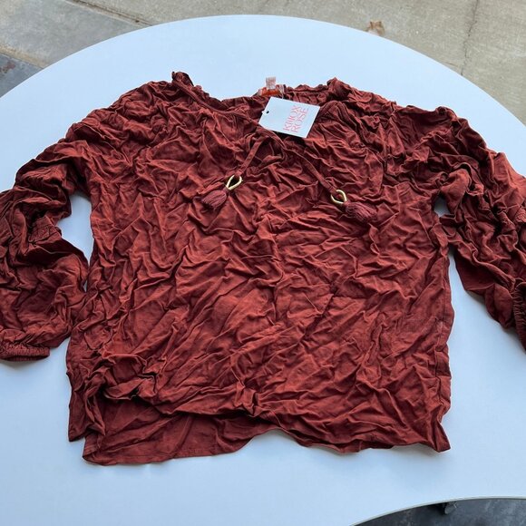 Knox Rose Women's Balloon Long Sleeve Blouse Brown XL - Picture 6 of 9